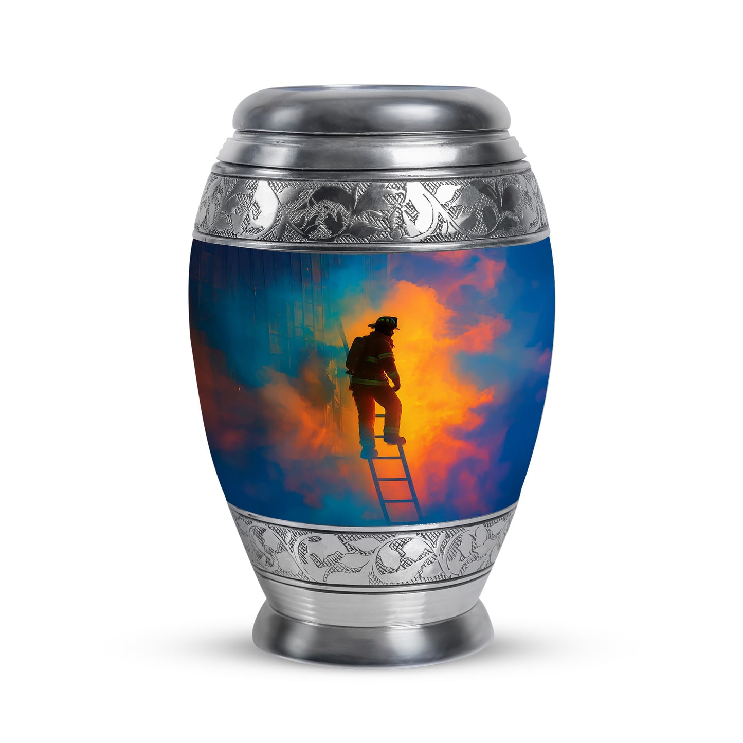 Blue Firefighter Cremation Urns - Enduring Tribute 10-inch, 200 cu in - Yatskia