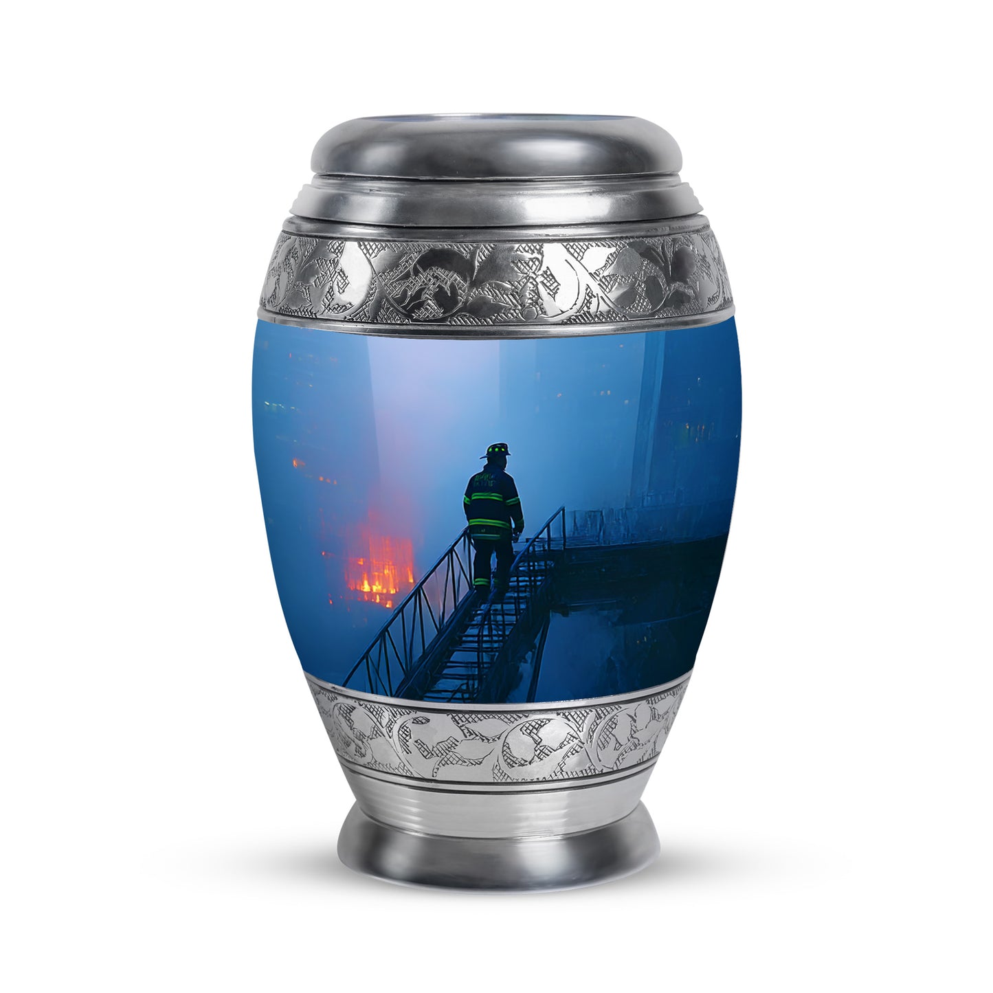 Personalized Firefighter Cremation Urns - Soothing Blue 10-inch, 200 cu in - Yatskia
