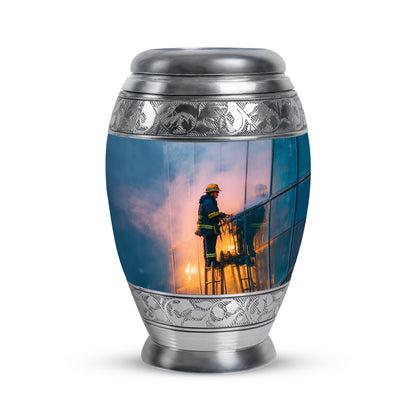Personalized Blue Revered Firefighter Cremation Urns for Human Ashes - 10-inch, 200 cu in - Yatskia