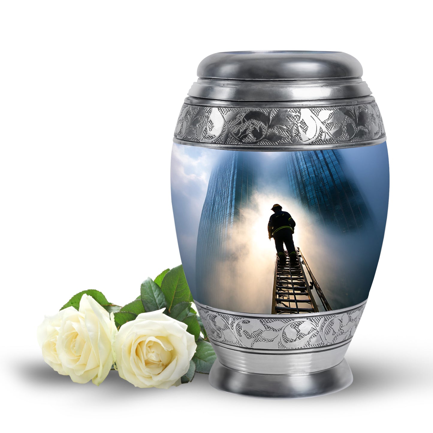 Personalized Firefighter Cremation Urns - Wondrous Blue 10-inch, 200 cu in - Yatskia