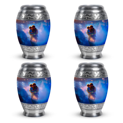 Navy Blue Firefighter Cremation Urn urn with complimentary velvet bag - regal firefighter design with crown-inspired accents - 10 inch aluminum urn for cremated remains