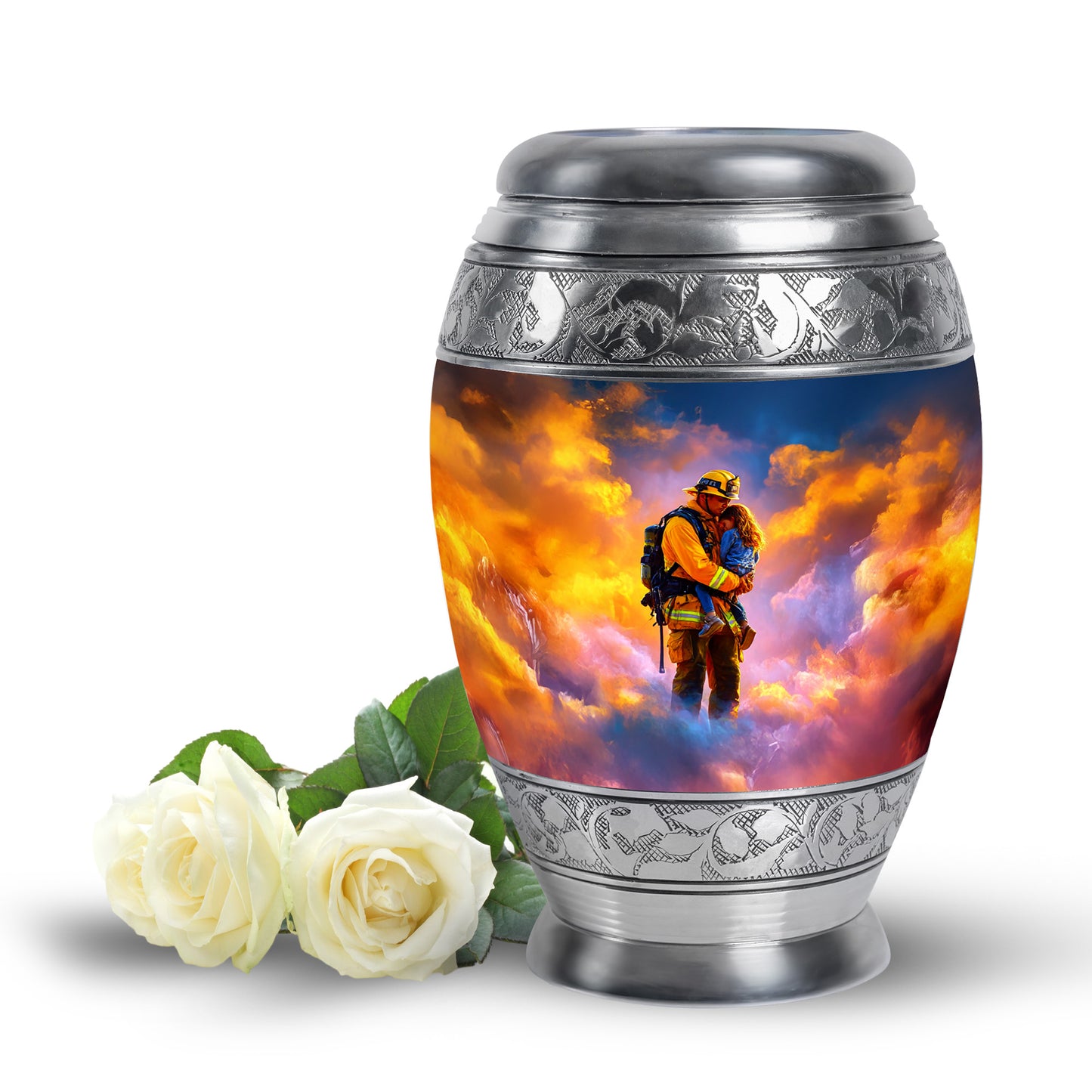Blue Firefighter Cremation Urns - Opulent Solace 10-inch, 200 cu in - Yatskia