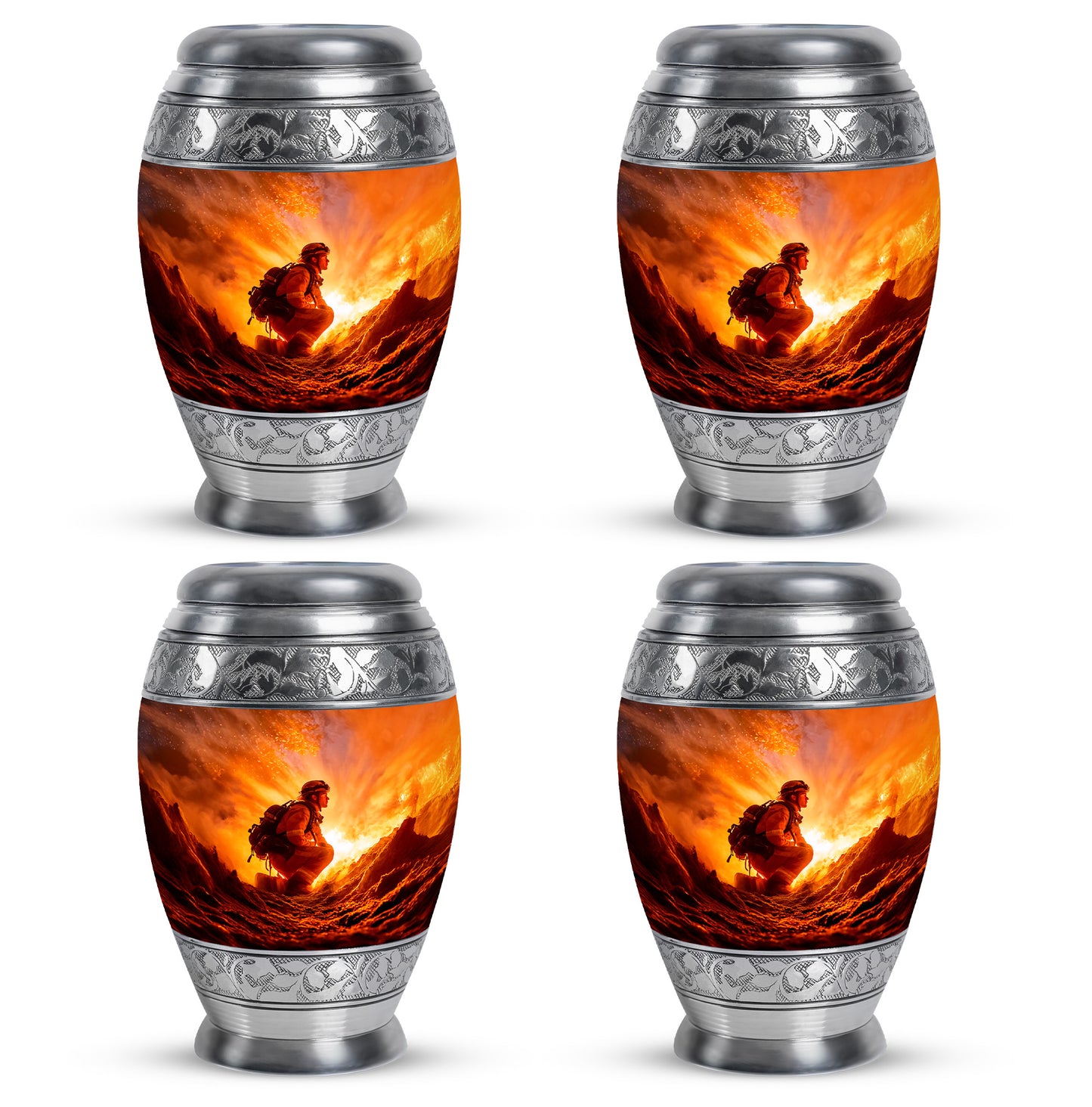 Garnet Red Firefighter Cremation Urn urn with complimentary velvet bag - regal firefighter design with crown-inspired accents - 10 inch aluminum urn for cremated remains