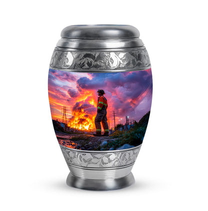 Personalized Refined Firefighter Cremation Urns - Blue 10-inch, 200 cu in - Yatskia