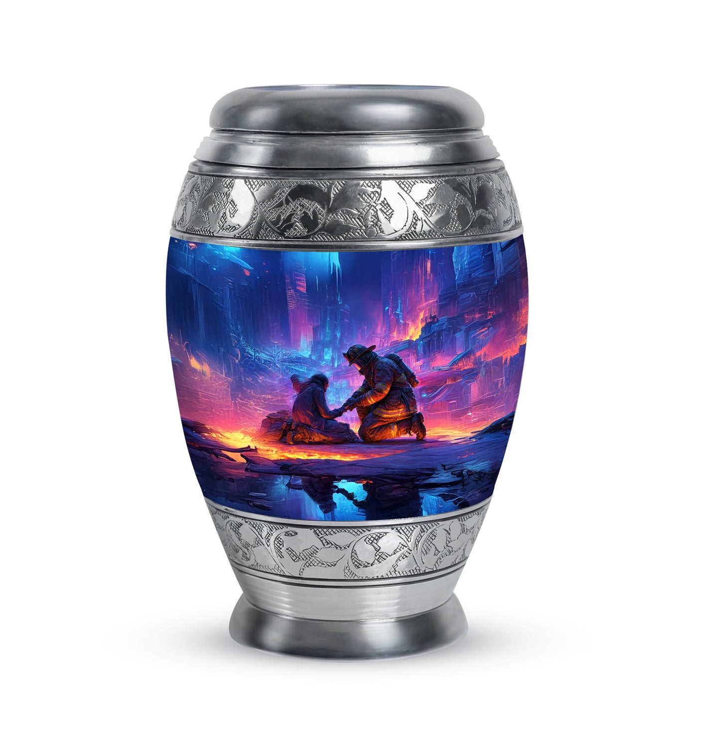 Ethereal Firefighter Memorial Cremation Urns - Blue 10-inch, 200 cu in - Yatskia