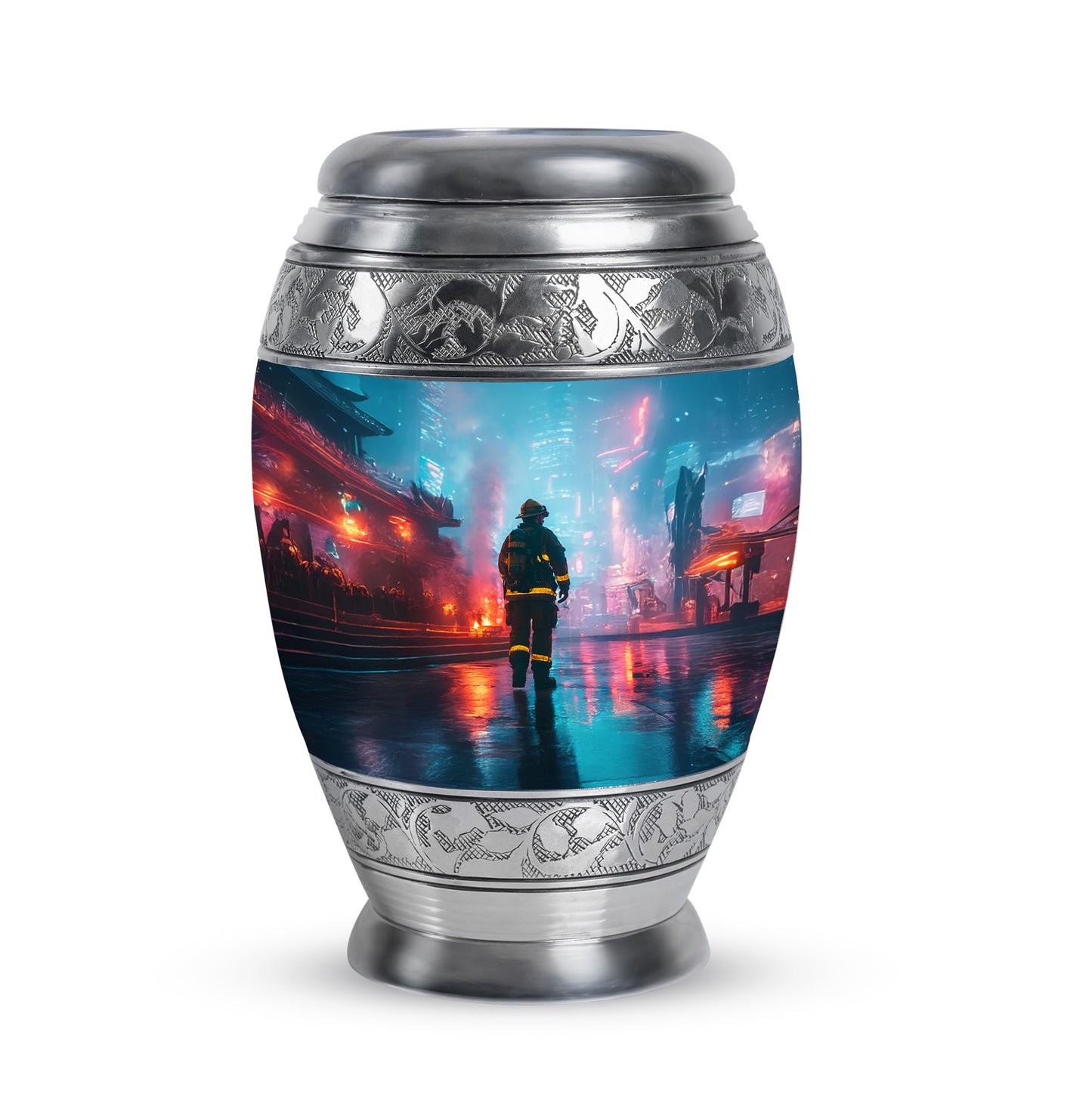 Hallowed Firefighter Cremation Urns for Human Ashes - Blue 10-inch - Yatskia