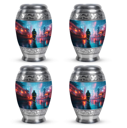 Sky Blue Firefighter Cremation Urn urn with complimentary velvet bag - regal firefighter design with crown-inspired accents - 10 inch aluminum urn for cremated remains