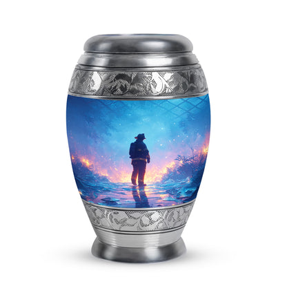 Blue Firefighter Passage Cremation Urns for Human Ashes - 10-inch, 200 cu in - Yatskia