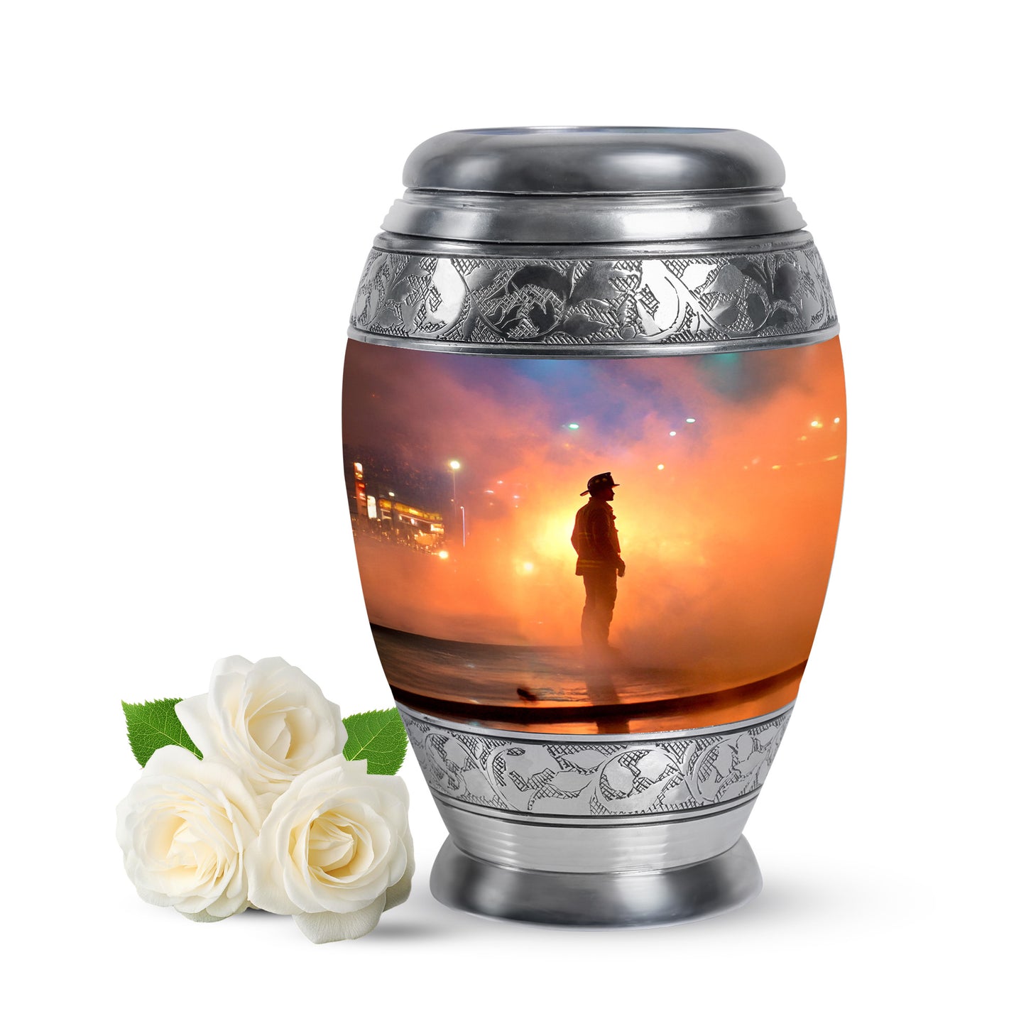 Distinguished Pink Firefighter Cremation Urn for Ashes - 10-inch, 200 cu in - Yatskia