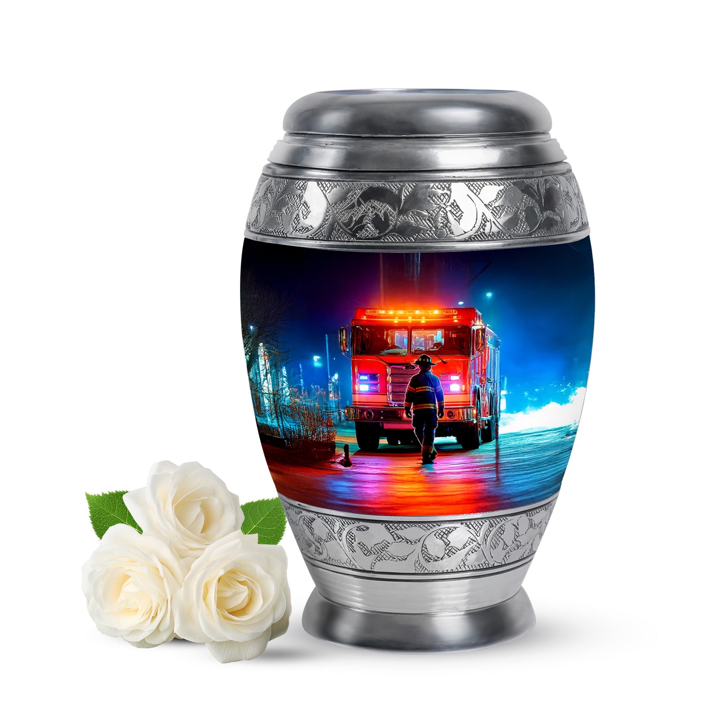 Personalized Refined Firefighter Cremation Urns - Black 10-inch, 200 cu in - Yatskia