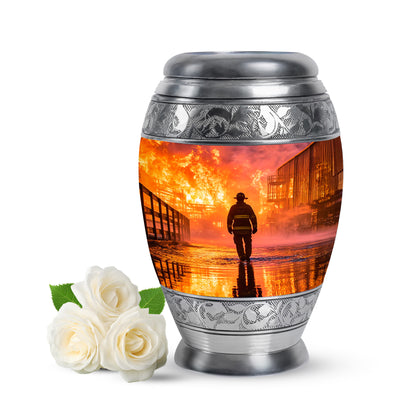 Red Firefighter Promise Cremation Urns for Human Ashes - 10-inch, 200 cu in - Yatskia