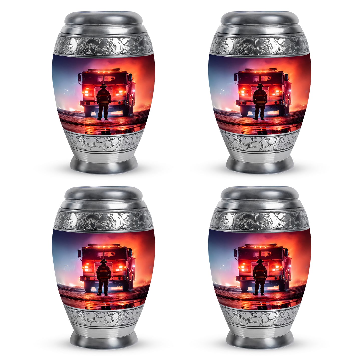 Deep Purple Firefighter Cremation Urn urn with complimentary velvet bag - regal firefighter design with crown-inspired accents - 10 inch aluminum urn for cremated remains