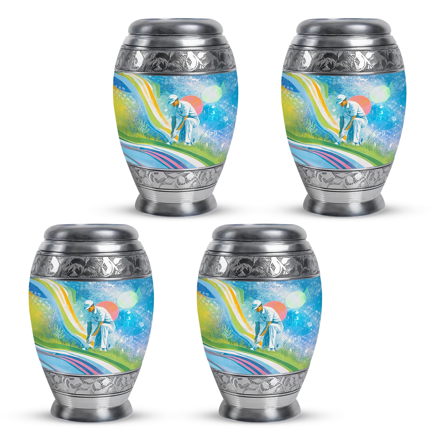 Sky Blue Golf Cremation Urn urn with complimentary velvet bag - regal golf design with crown-inspired accents - 10 inch aluminum urn for cremated remains