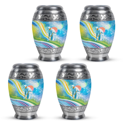 Sky Blue Golf Cremation Urn urn with complimentary velvet bag - regal golf design with crown-inspired accents - 10 inch aluminum urn for cremated remains