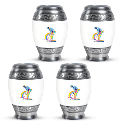 Pearl White Golf Cremation Urn urn with complimentary velvet bag - royal golf engraving with decorative scrollwork - 10 inch aluminum urn for cremated remains