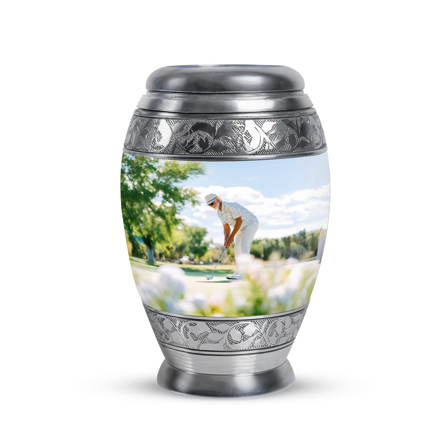 Personalized Silver Golf Cremation Urns for Ashes - Majestic 10-inch - Yatskia