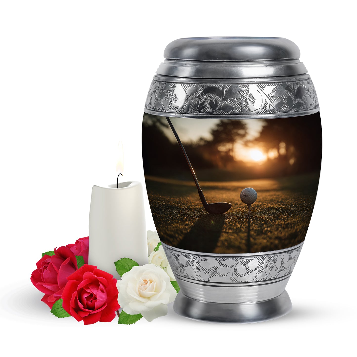 Personalized Gold Golf Cremation Urns for Ashes - Peaceful 10-inch - Yatskia