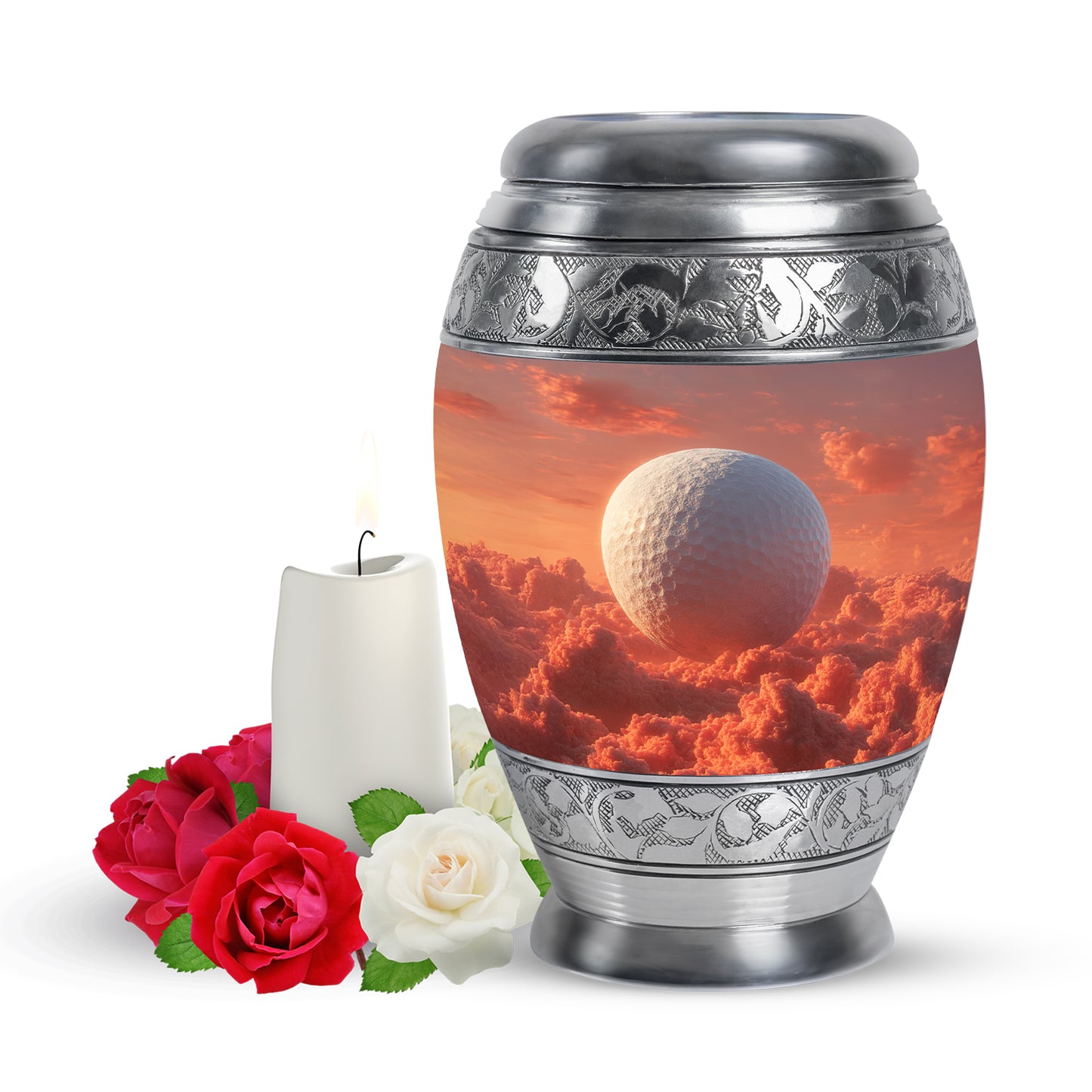 Stunning Red Golf Haven Urn for Human Ashes - 10-inch, 200 cu in - Yatskia