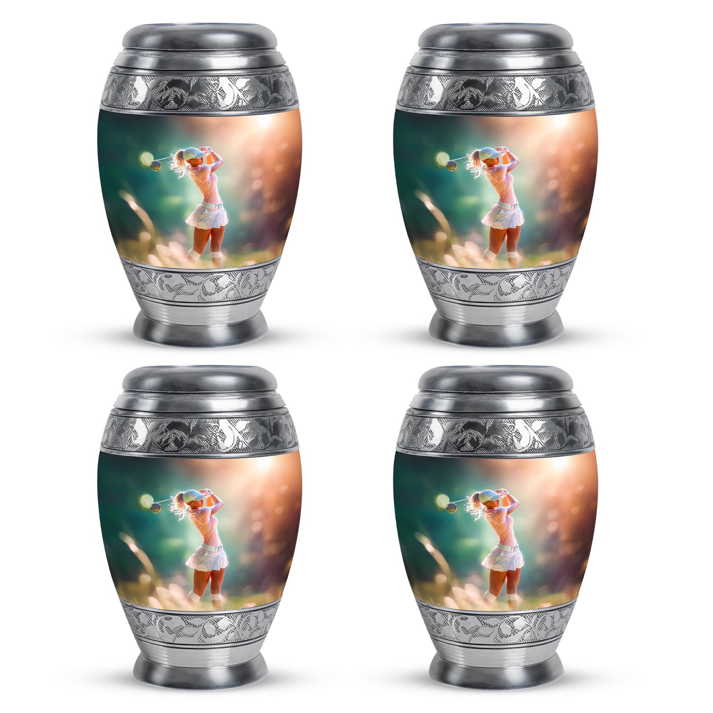 Gilded Gold Golf Cremation Urn urn with complimentary velvet bag - regal golf design with crown-inspired accents - 10 inch aluminum urn for cremated remains