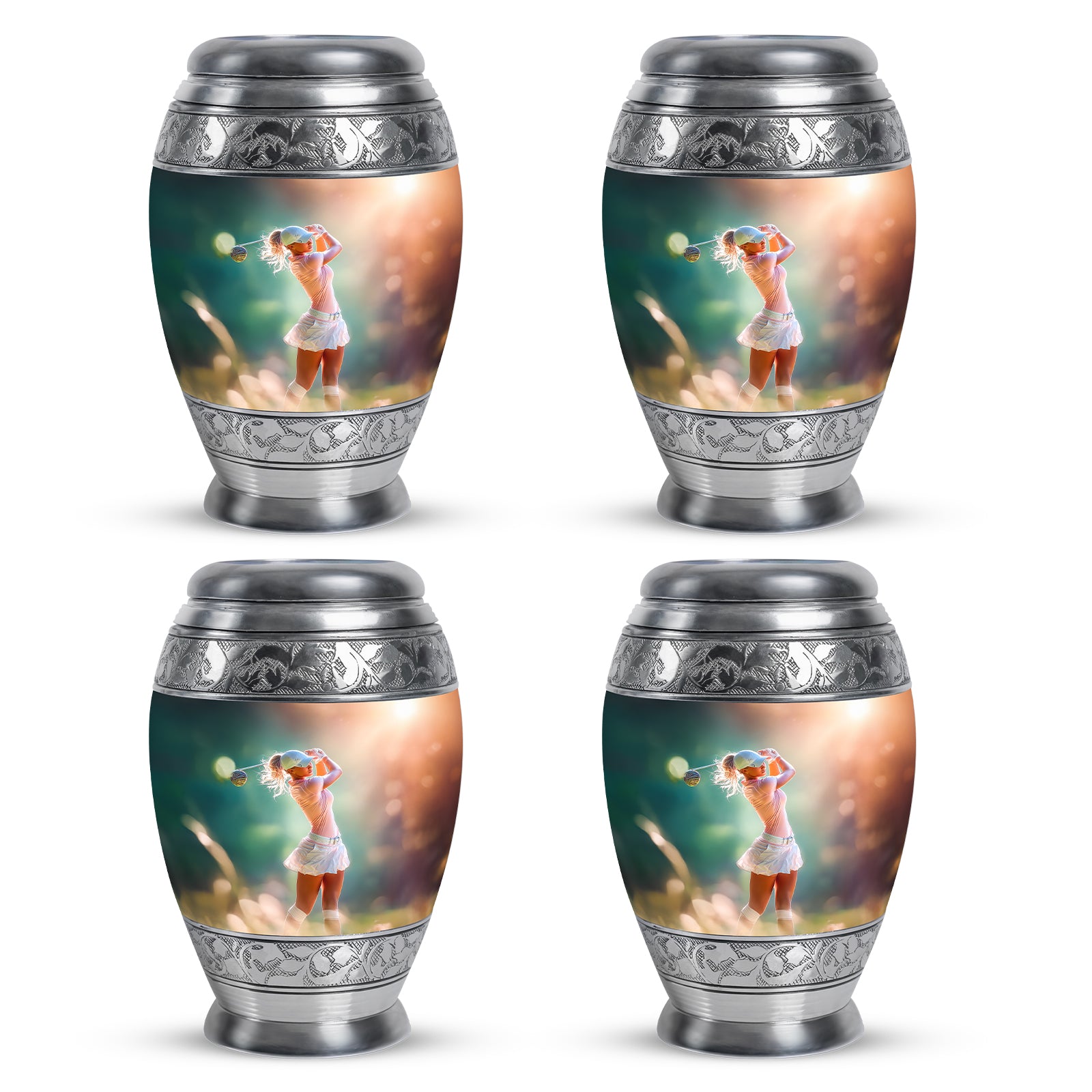 Gilded Gold Golf Cremation Urn urn with complimentary velvet bag - regal golf design with crown-inspired accents - 10 inch aluminum urn for cremated remains