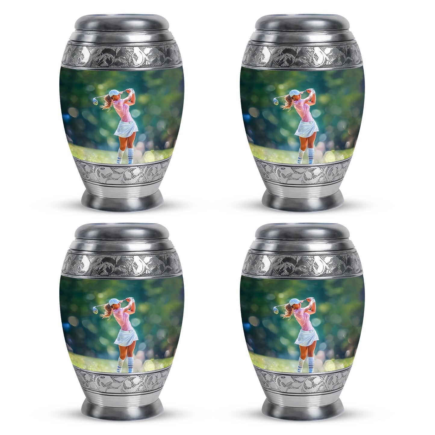 Verdant Green Golf Cremation Urn urn with complimentary velvet bag - regal golf design with crown-inspired accents - 10 inch aluminum urn for cremated remains