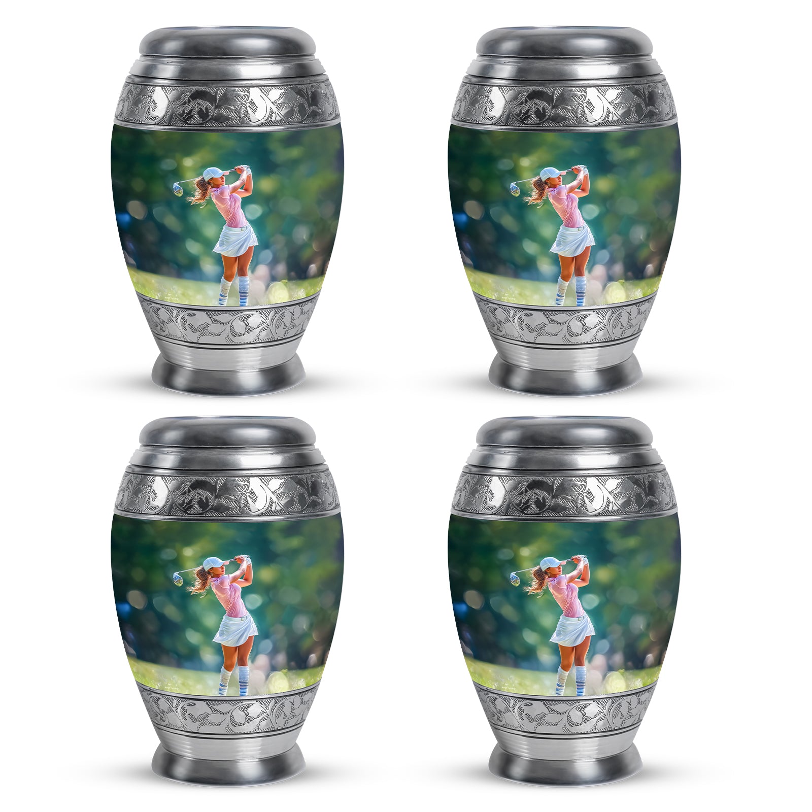 Verdant Green Golf Cremation Urn urn with complimentary velvet bag - regal golf design with crown-inspired accents - 10 inch aluminum urn for cremated remains