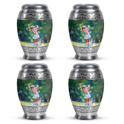 Verdant Green Golf Cremation Urn urn with complimentary velvet bag - regal golf design with crown-inspired accents - 10 inch aluminum urn for cremated remains