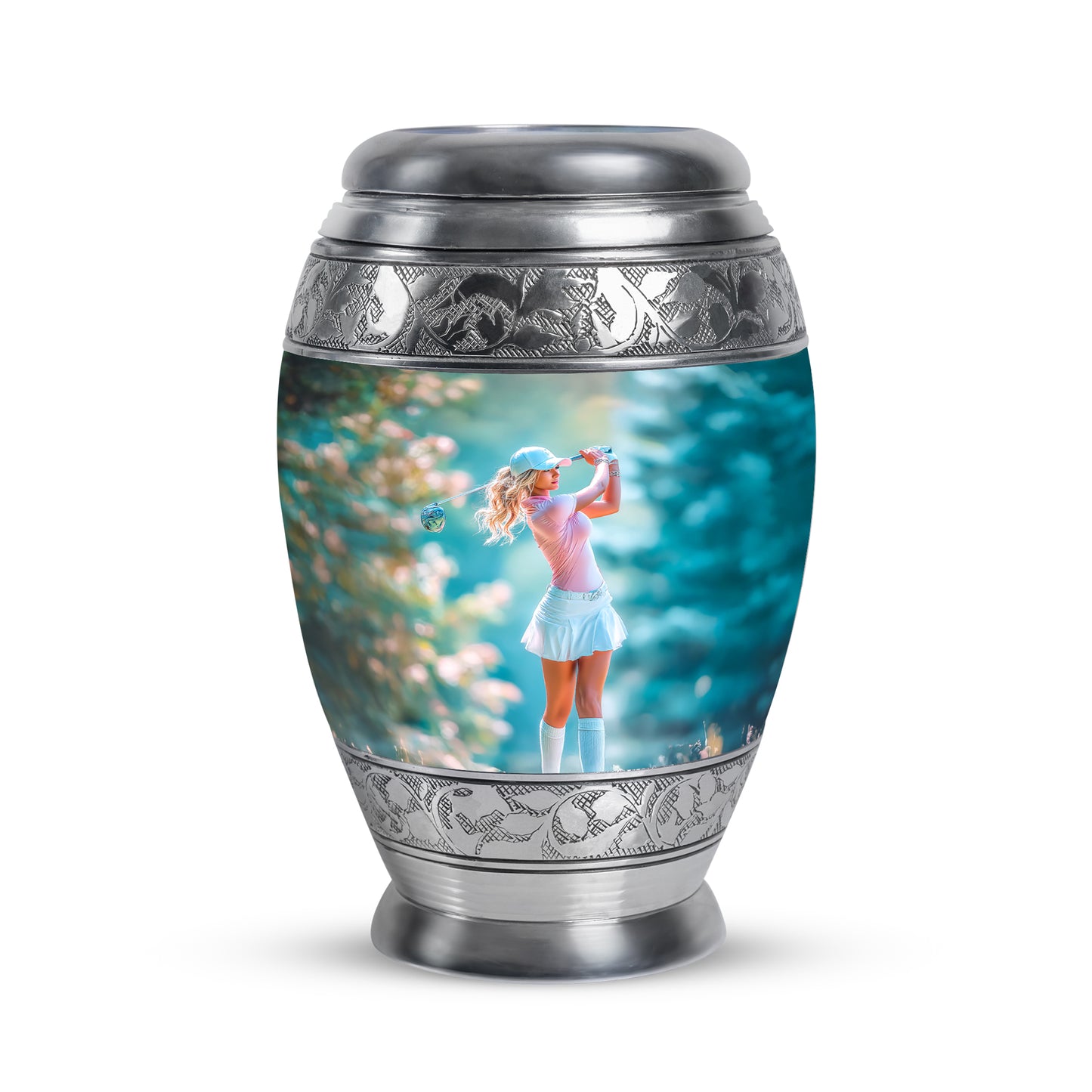 Personalized Magnificent Golf Cremation Urns - Silver 10-inch, 200 cu in - Yatskia