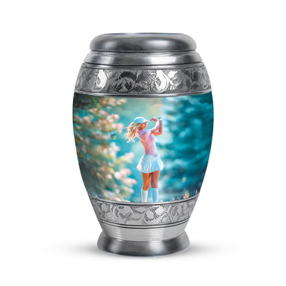 Personalized Magnificent Golf Cremation Urns - Silver 10-inch, 200 cu in - Yatskia