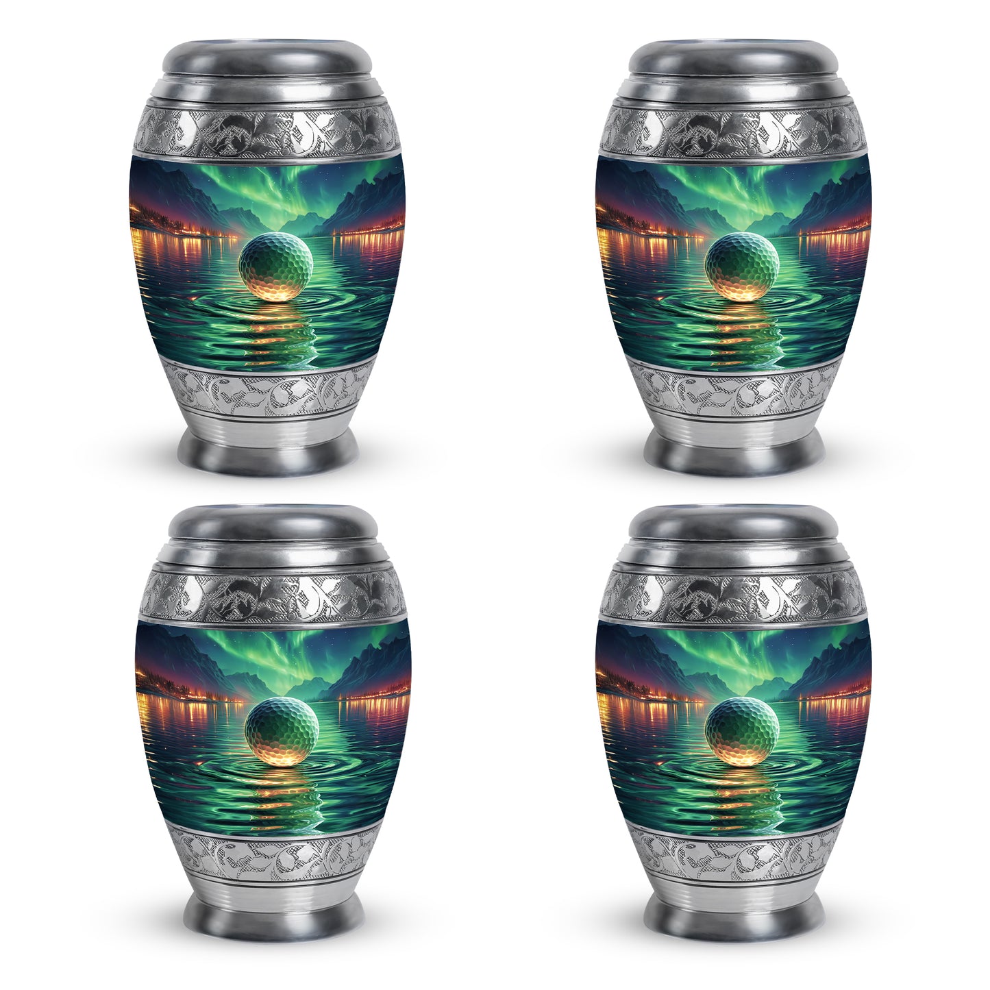 Soft Teal Golf Cremation Urn urn with complimentary velvet bag - regal golf design with crown-inspired accents - 10 inch aluminum urn for cremated remains