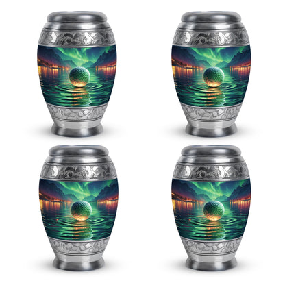 Soft Teal Golf Cremation Urn urn with complimentary velvet bag - regal golf design with crown-inspired accents - 10 inch aluminum urn for cremated remains