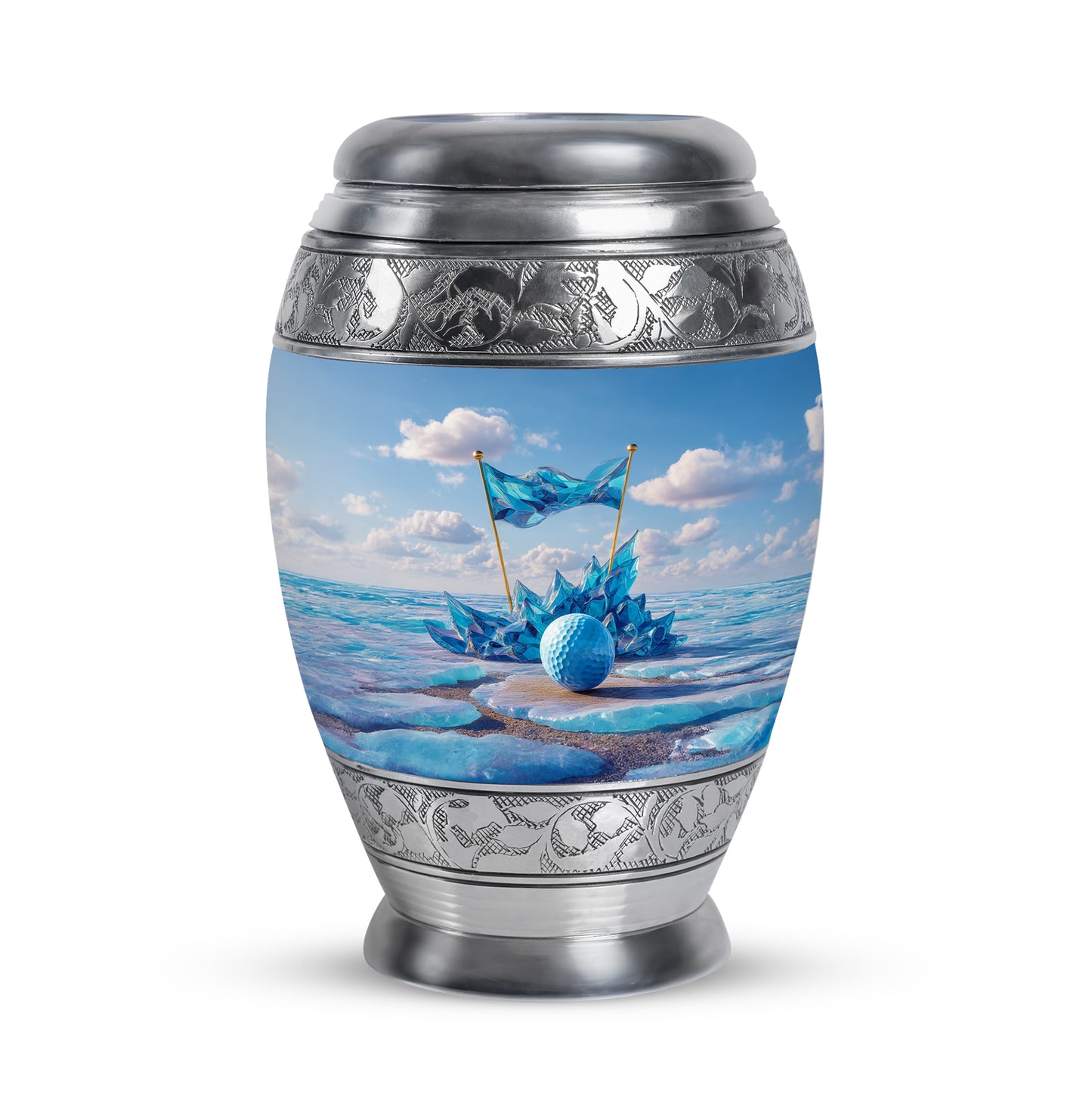 Personalized Blue Cherished Golf Cremation Urns for Human Ashes - 10-inch, 200 cu in - Yatskia