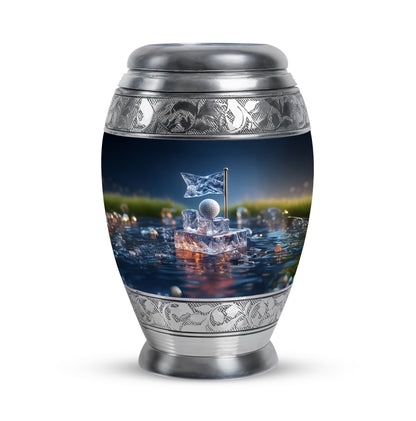 Inspiring Blue Golf Haven Urn for Human Ashes - 10-inch, 200 cu in - Yatskia