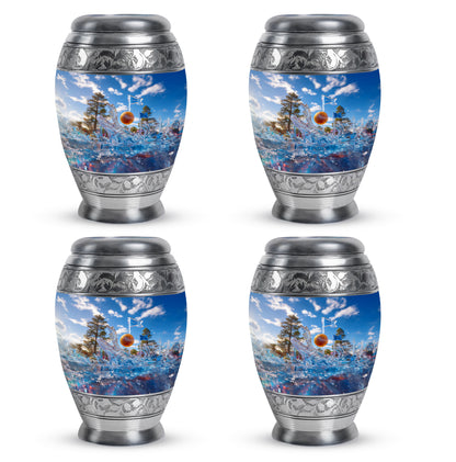 Powder Blue Golf Cremation Urn urn with complimentary velvet bag - regal golf design with crown-inspired accents - 10 inch aluminum urn for cremated remains
