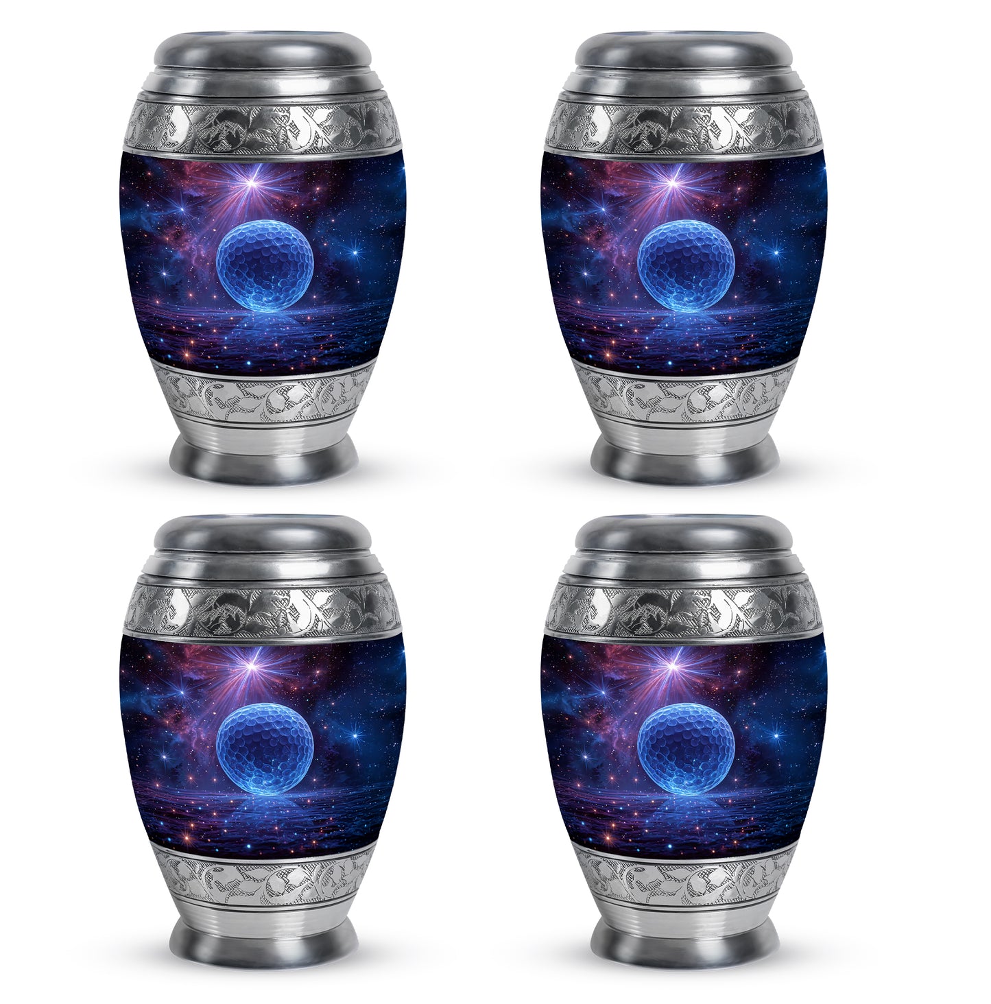 Orchid Purple Golf Cremation Urn urn with complimentary velvet bag - regal golf design with crown-inspired accents - 10 inch aluminum urn for cremated remains