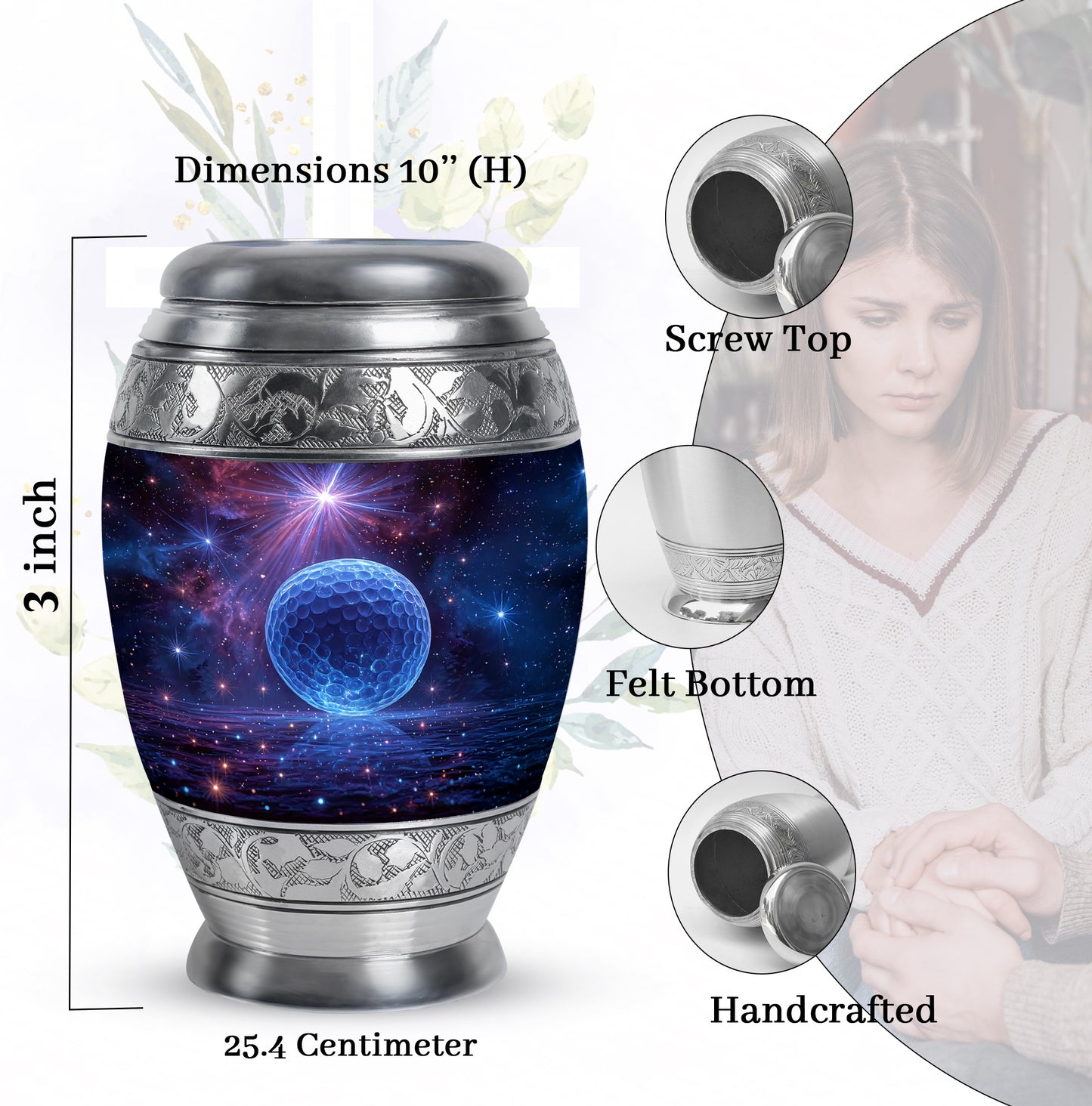 Deep Purple Golf Cremation Urn lifestyle display on memorial shelf - regal golf design with crown-inspired accents - mini keepsake memorial for portion of cremation ashes