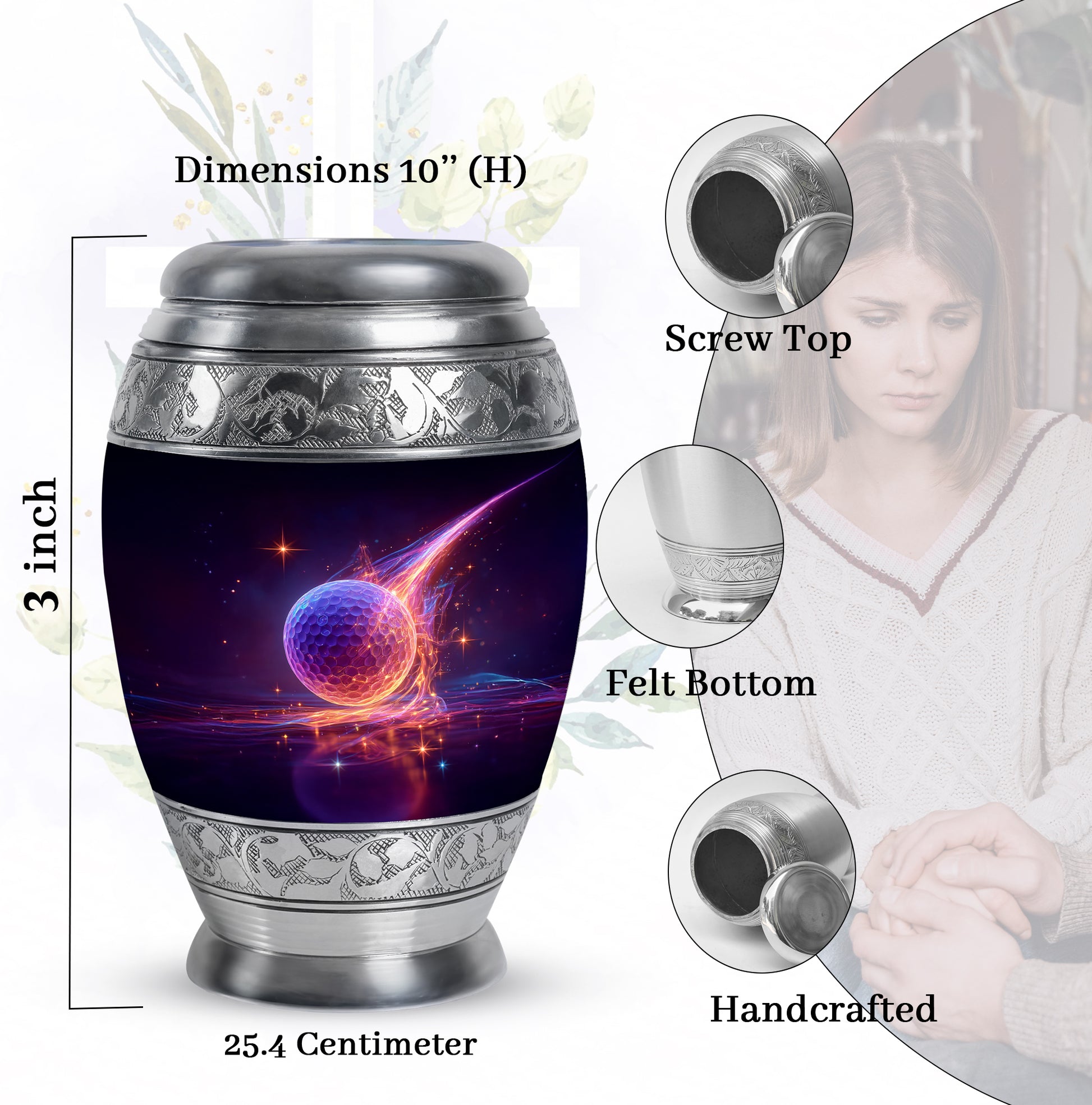 Powder Blue Golf Cremation Urn lifestyle display on memorial shelf - regal golf design with crown-inspired accents - mini keepsake memorial for portion of cremation ashes