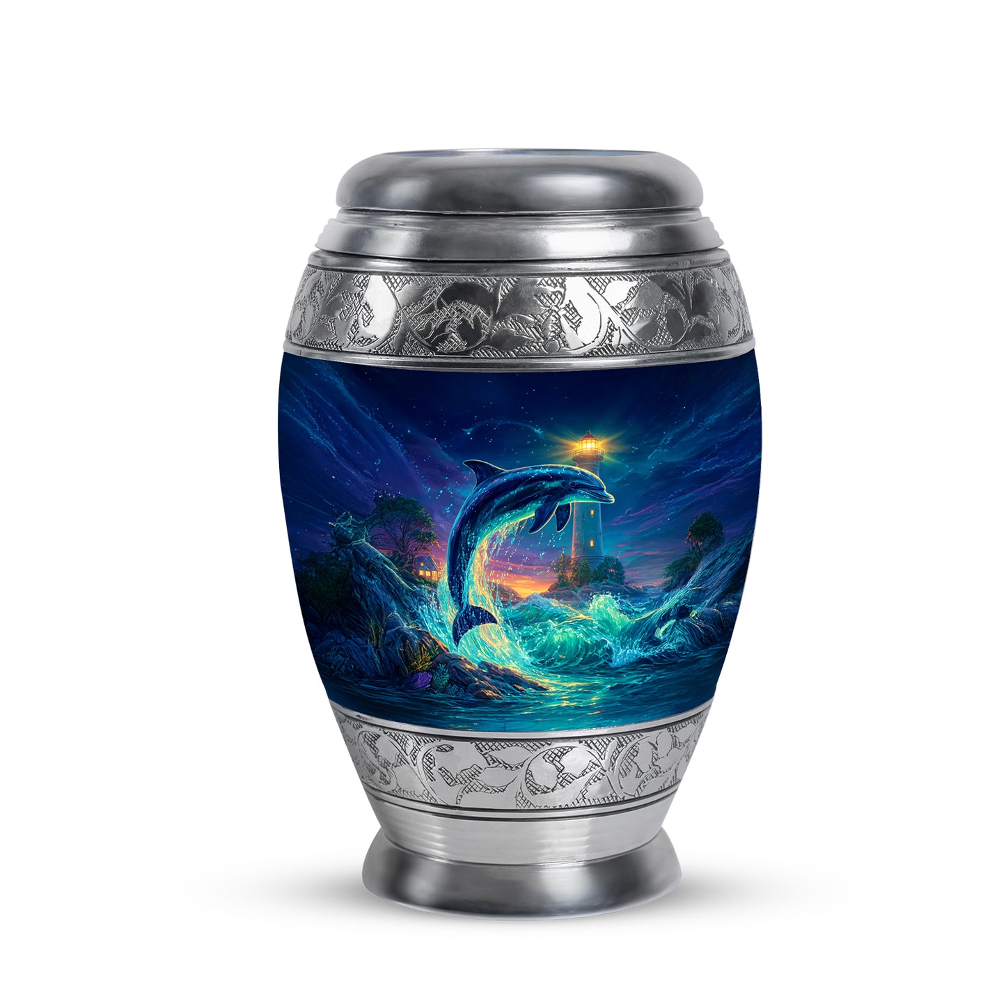 Blue Dolphin Embrace Cremation Urns for Human Ashes - 10-inch, 200 cu in - Yatskia
