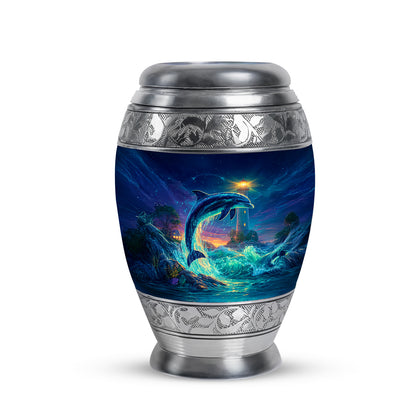 Blue Dolphin Embrace Cremation Urns for Human Ashes - 10-inch, 200 cu in - Yatskia