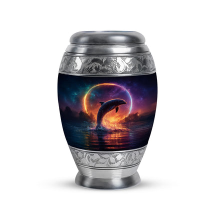 Personalized Blue Revered Dolphin Cremation Urns for Human Ashes - 10-inch, 200 cu in - Yatskia