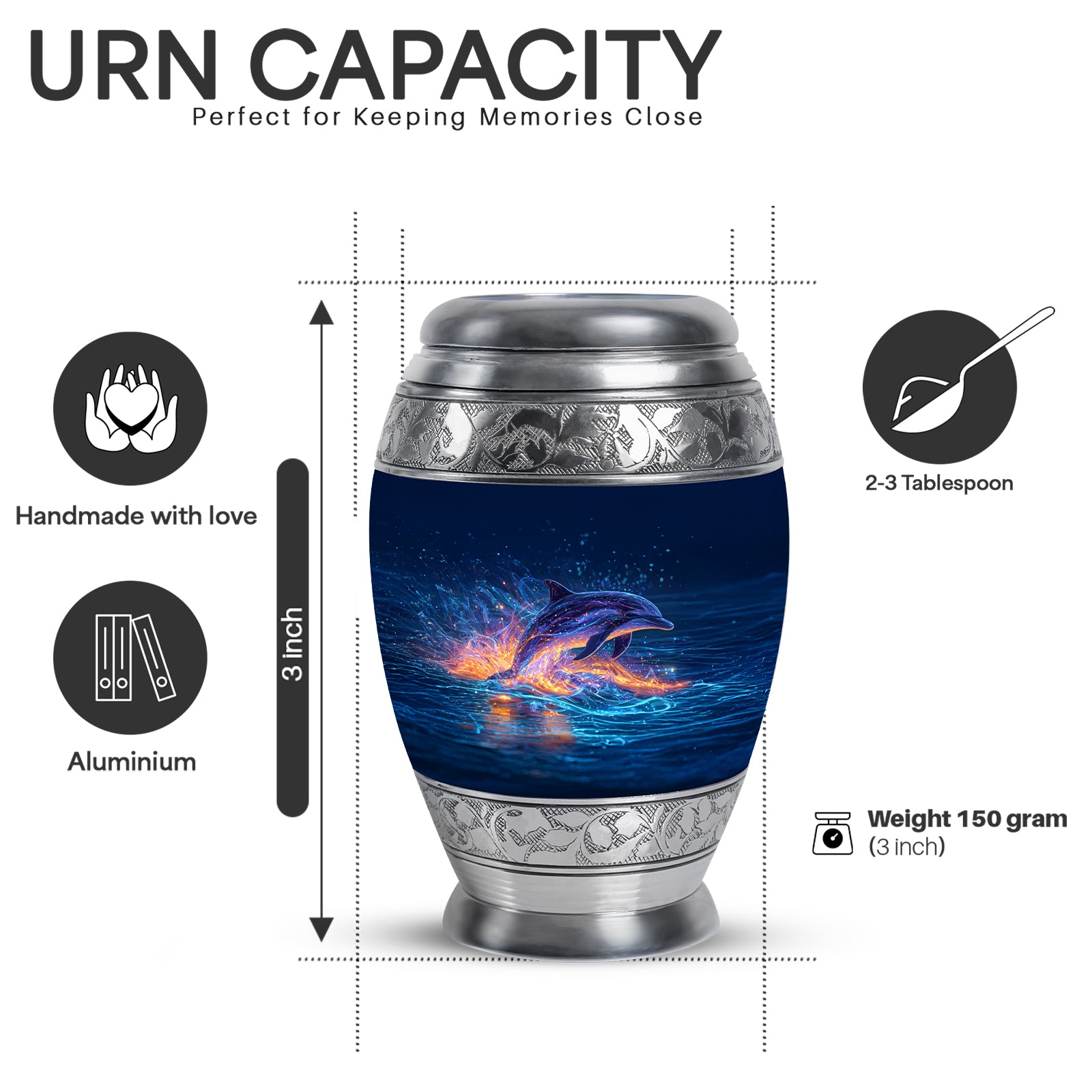 Sky Blue Dolphin Cremation Urn lifestyle display on memorial shelf - regal dolphin design with crown-inspired accents - mini keepsake memorial for portion of cremation ashes