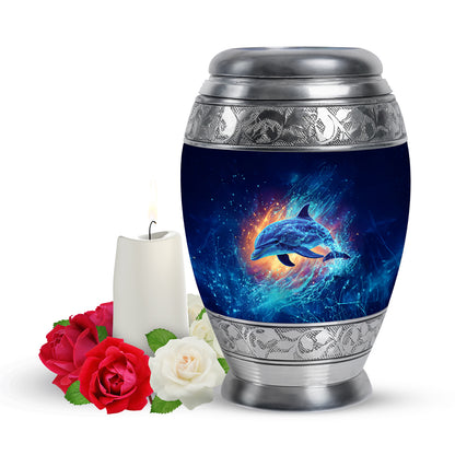 Ethereal Dolphin Memorial Cremation Urns - Blue 10-inch, 200 cu in - Yatskia