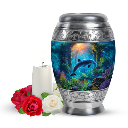 Gray Resounding Dolphin Memorial Urn for Ashes - 10-inch, 200 cu in - Yatskia
