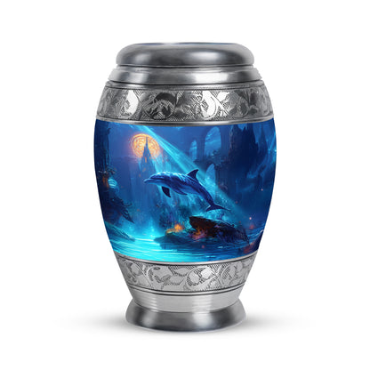 Blue Breathtaking Dolphin Memorial Urn for Ashes - 10-inch, 200 cu in - Yatskia