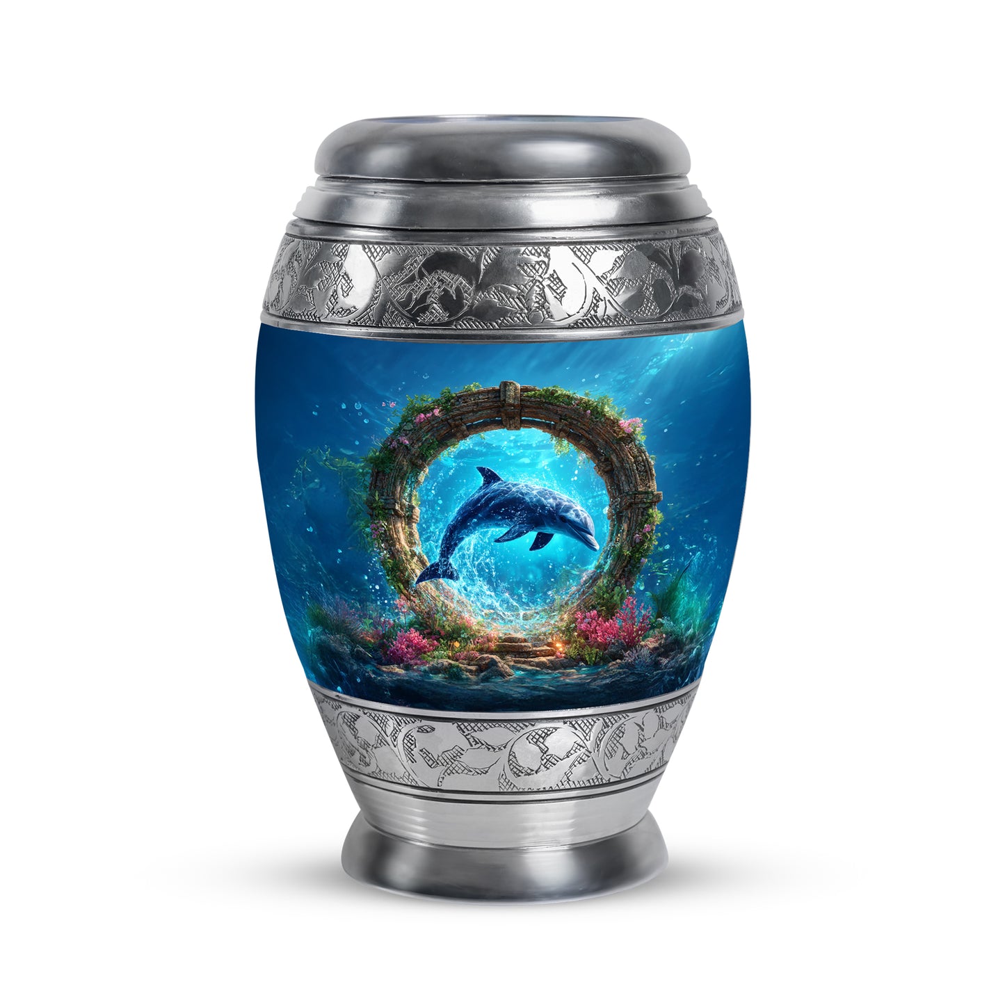Blue Dolphin Cremation Urns - Honored Journey 10-inch, 200 cu in - Yatskia