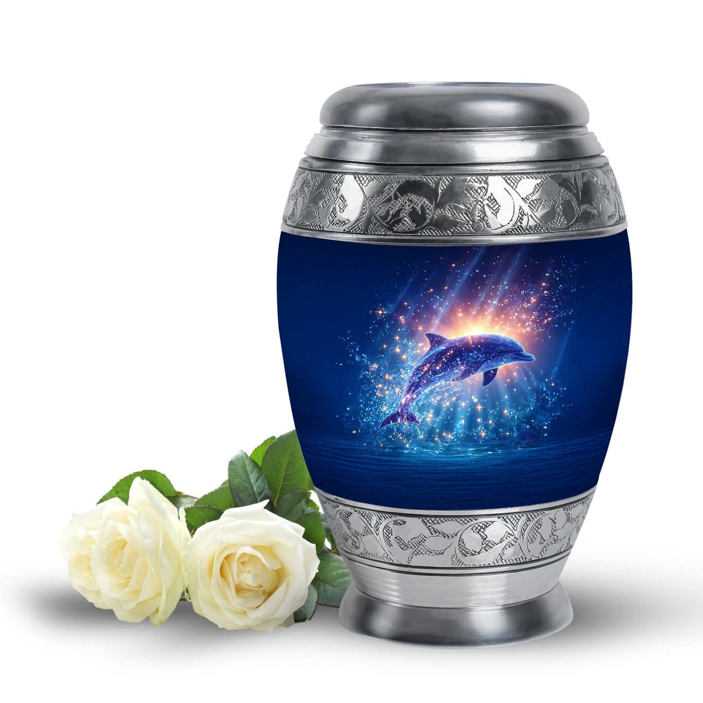 Blue Comforting Dolphin Memorial Urn for Ashes - 10-inch, 200 cu in - Yatskia