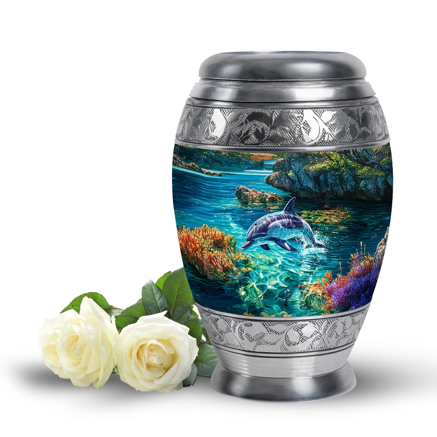 Green Dolphin Benediction Cremation Urns for Human Ashes - 10-inch, 200 cu in - Yatskia