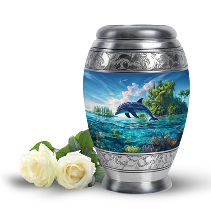 Blessed Dolphin Cremation Urns for Human Ashes - Blue 10-inch - Yatskia