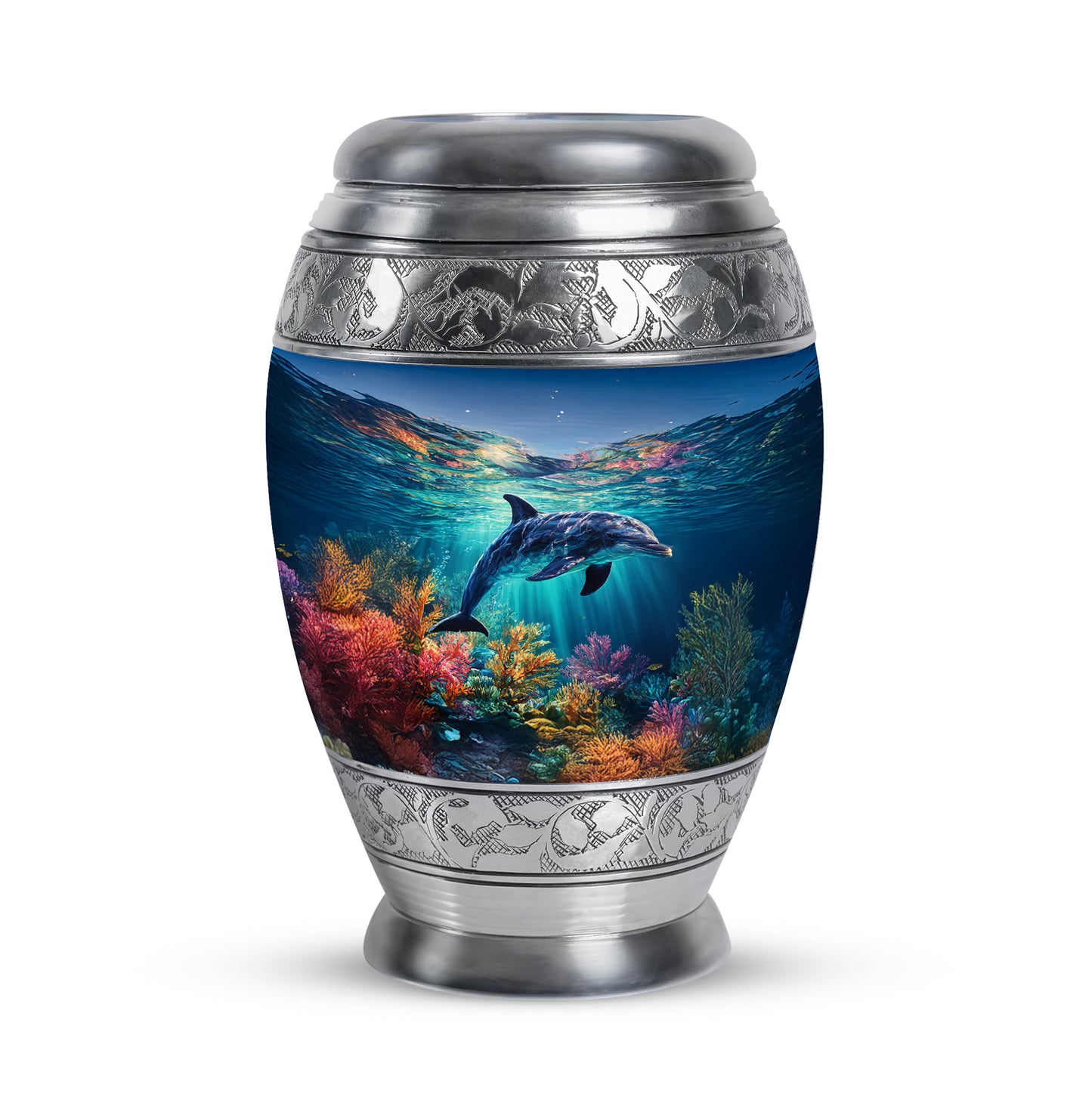 Blue Serene Dolphin Memorial Urn for Ashes - 10-inch, 200 cu in - Yatskia