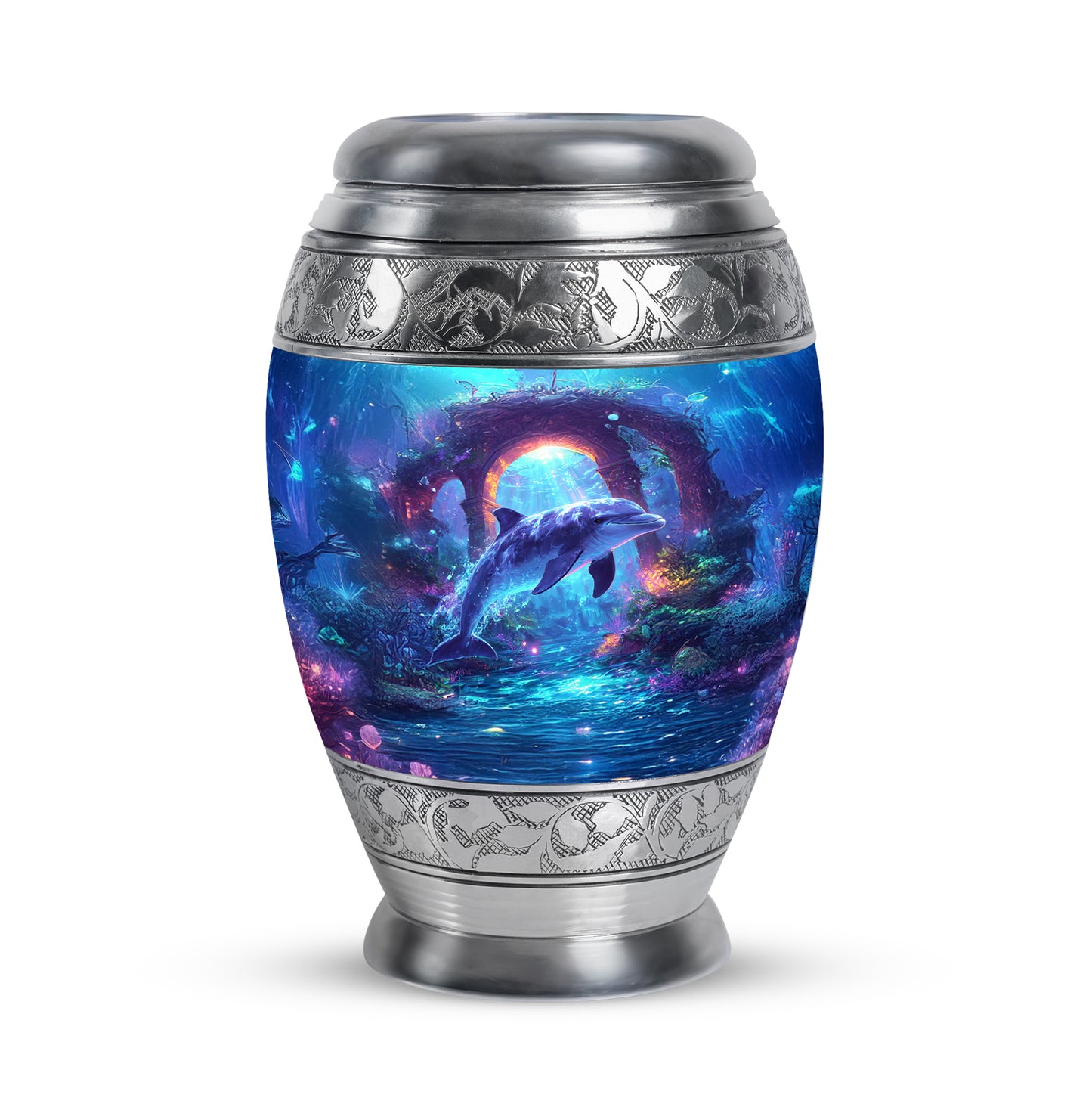Radiant Dolphin Memorial Cremation Urns - Blue 10-inch, 200 cu in - Yatskia